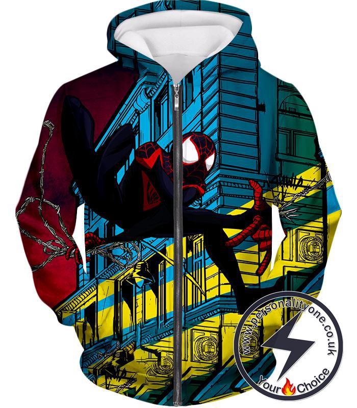 Web Shooting Action Hero Spiderman Animated Zip Up Hoodie